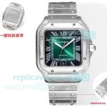 THB Swiss Copy Cartier Santos 39.8 Green Dial 9015 Stainless Steel Men's Watch 